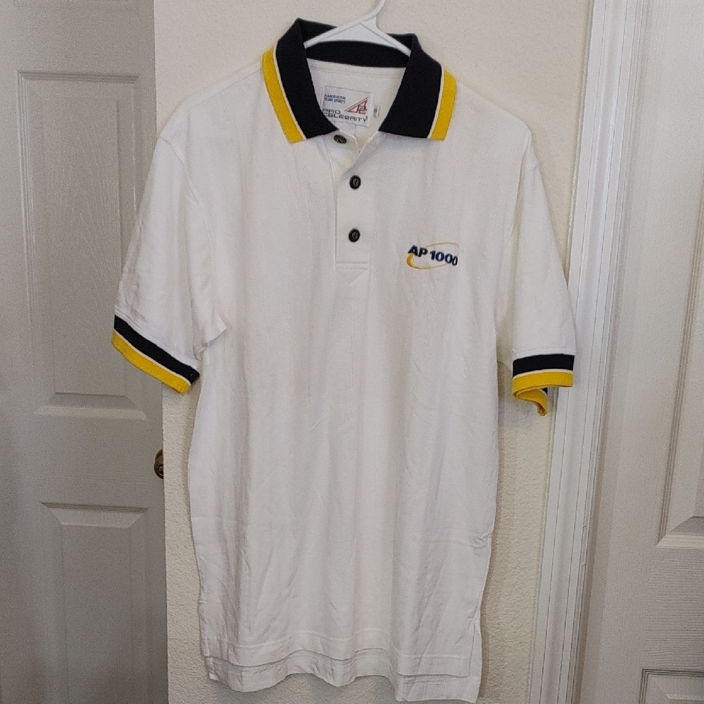 White Polo Shirt with Yellow and Black Accents